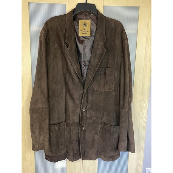 The Territory Ahead Jacket Mens Large Brown Cho Suede Leather Blazer 3 Button - Picture 1 of 4